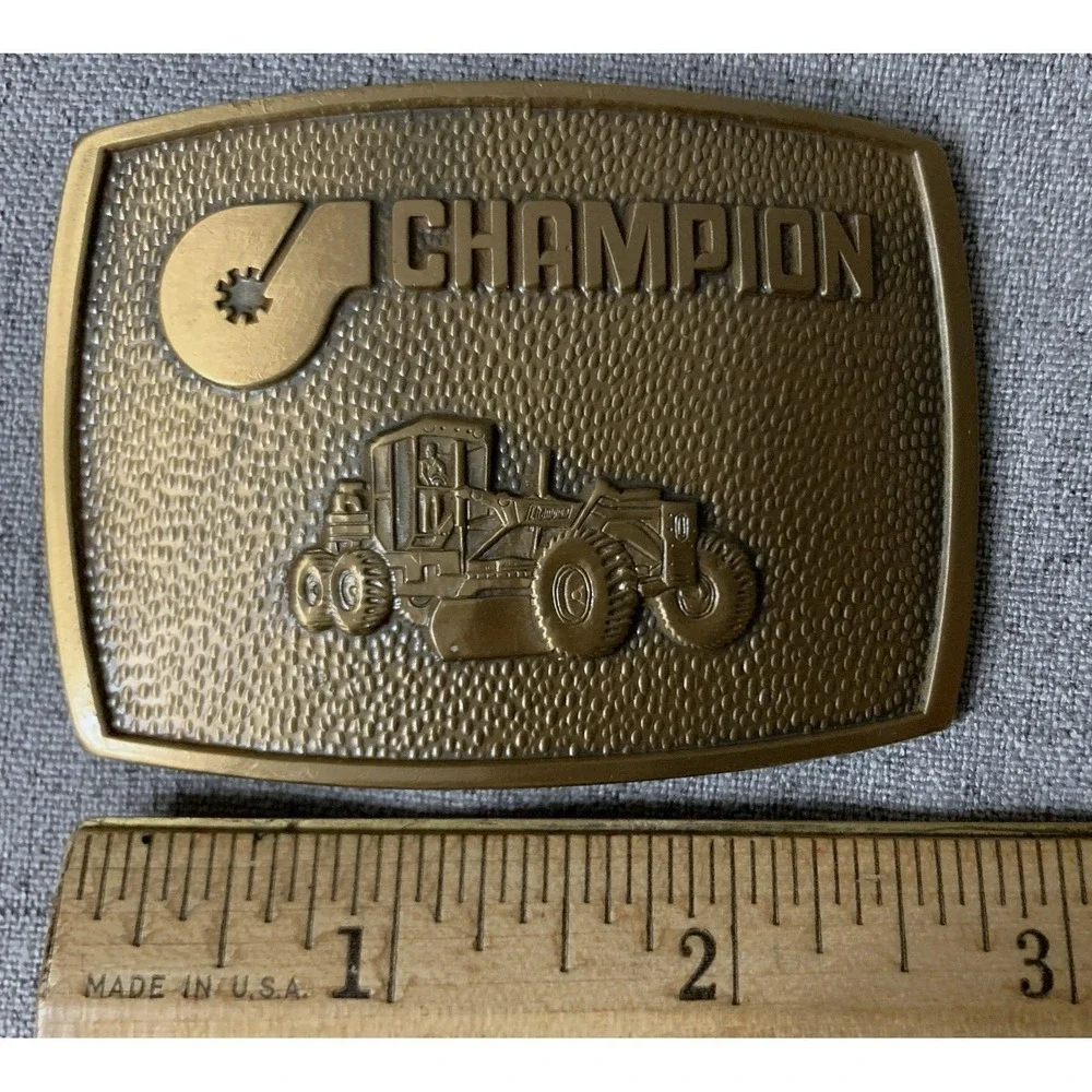 Vintage Champion Tractor Road Grater Brass Belt Buckle - NOS 3